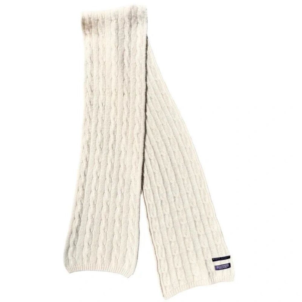 Ralph Lauren Purple Label 100% Cashmere Cable Knit Scarf Ivory Preppy